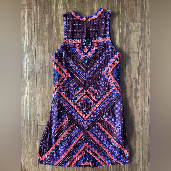 Parker Allegra Sequin Beaded Multicolor Cocktail Dress in Claret  XS - Picture 4 of 9